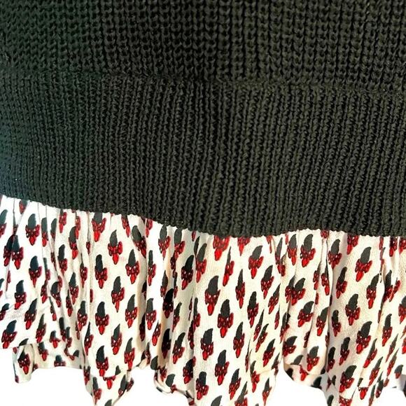 Maje Size M Black Linen Cotton Knit Peplum Hem Crewneck Sweater - Picture 2 of 5